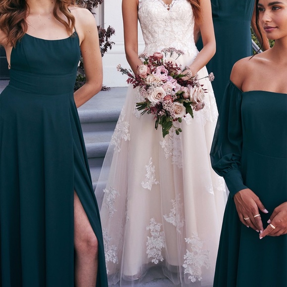 NWT Lulu's Dreamy Romance Forest Green Backless Maxi Dress Large - Picture 2 of 14